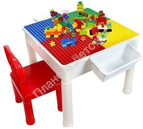 Стол-конструктор 3в1 Lego Duplo с 2 стульями (аналог)